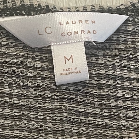 LAUREN CONRAD Cold Shoulder Tan and Black Checkered Stretch Baby Doll Mini Dress - Picture 7 of 11